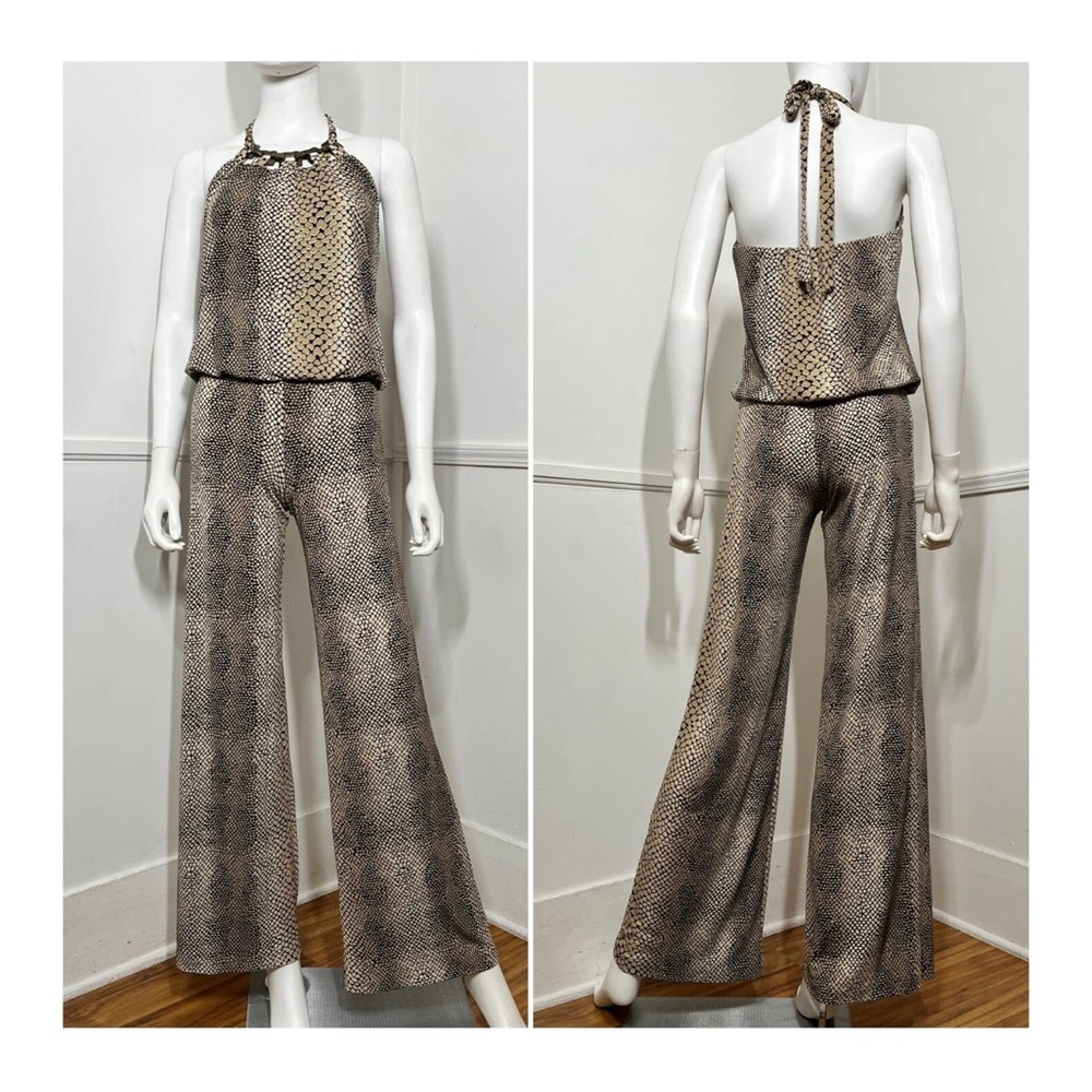 Vintage Jamime  Snakeskin print Jumpsuit with 1970s-Inspired Wide-Leg Design
